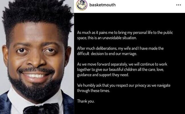 BREAKING: End of the road as comedian, Basketmouth, announces marriage crash