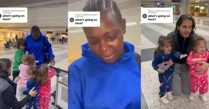 Emotional Moment As Caucasian Man, His Four Kids In Tears As Nanny Set To Travel Back To Her Country For Holiday (Video)