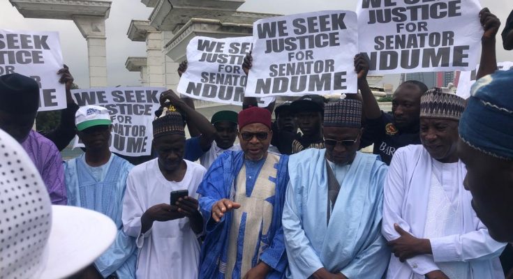 APC supporters storm Senate, protest Ndume's removal as Chief Whip