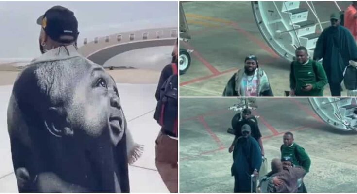 Davido Seen With Customized Blanket Of Ifeanyi’s Face As He Lands In Qatar (Video)