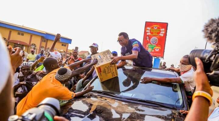 Lagos West PDP candidate, Aeroland holds street rally, distributes gift items to people