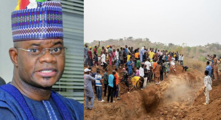 A composite of Yahaya Bello and bombed highway to Natasha Akpoti’s hometown used to illustrate the story.