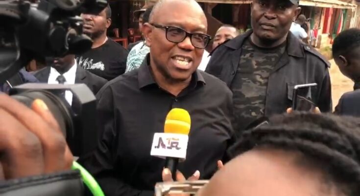 Peter Obi speaking to journalist at his polling unit