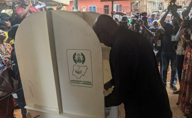 Peter Obi votes in Anambra