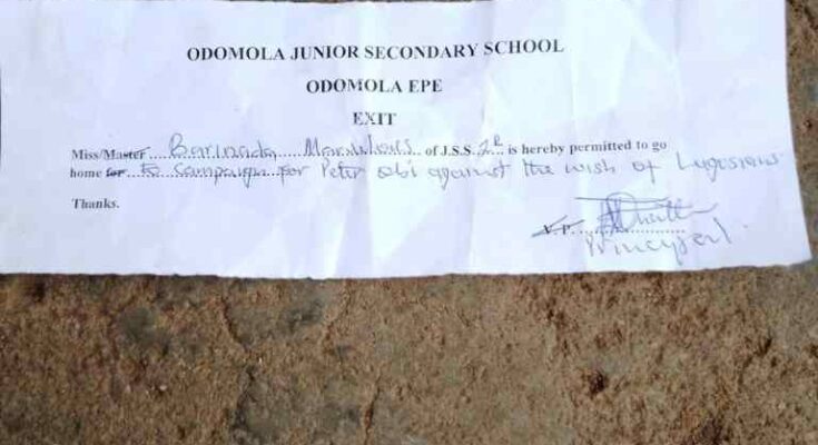 Lagos School Allegedly Suspends Pupil For Using Peter Obi's Poster To Wrap Her Book