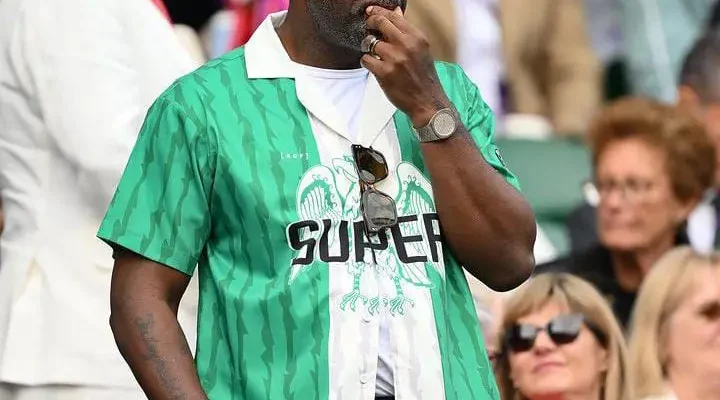 PHOTOS: British actor Idris Elba flaunts Nigeria’s 1996 Super Eagles custom jersey