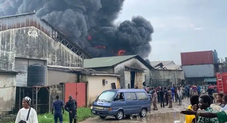 Fire Guts Plastic Factory In Lagos