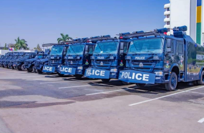 Toyota Hilux Pick Up vans, Zahab Classic Pick Up vans, Mikano Rich-6 Pick Up vans, Anti-Riot Water Cannons, Armored Personnel Carriers, Toyota Land Cruiser Prado Jeeps, Toyota Coaster Buses, Toyota Hiace Ambulances, Mikano Trucks, and Crowd Control Barriers Vehicles.