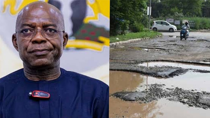 A composite of Alex Otti and bad road used to illustrate the story