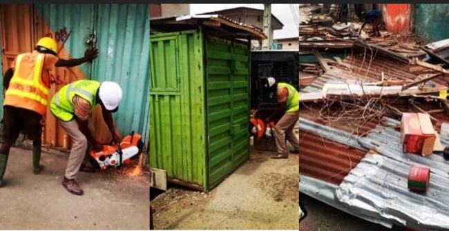 Lagos govt demolishes structures blocking drainage in Ketu