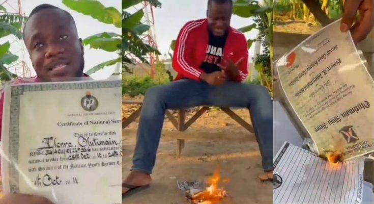 Man burns his school certificate, says it's useless