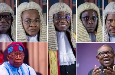 Supreme Court justices, (Credit: BBC), President Bola Tinubu and Peter Obi