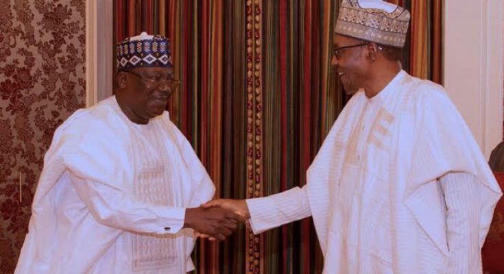 BUHARI SHAKING HANDS WITH LAWAN