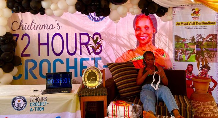 GWR Crochet-a-thon: Nigerian lady attempts to knit wedding dress in 72-hours