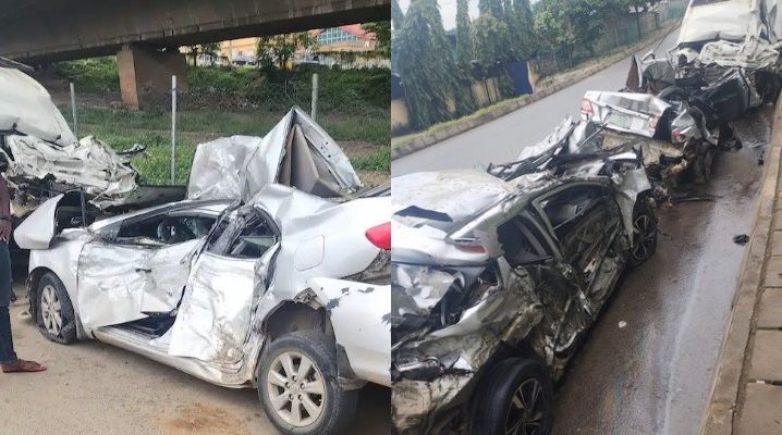 Man Grateful As He, His Wife Survive Accident Without Scratch After Fuel Tanker Fell On His Car