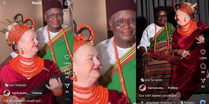 Reaction As Nigerian Man Ties Knot With Caucasian Lover After 33 Years Of Being Single