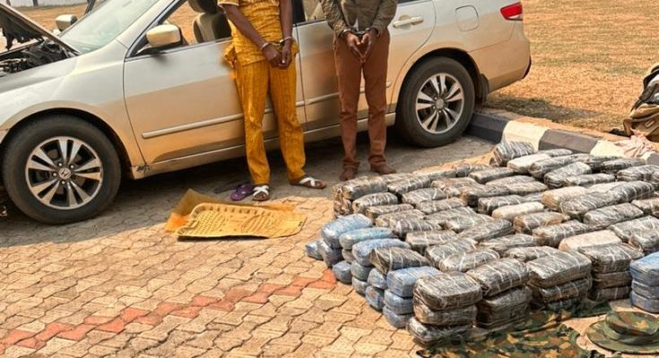 Ex-soldier, civilian arrested with over 400kg of Indian hemp in Kogi