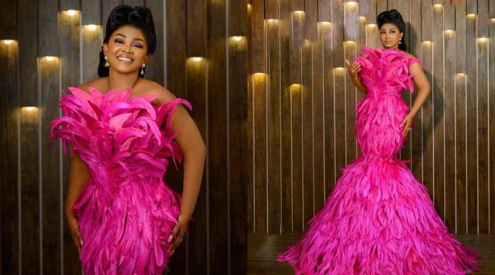 Mercy Aigbe Dazzles In Pink Feathered Dress As She Turns 46 (Photos)