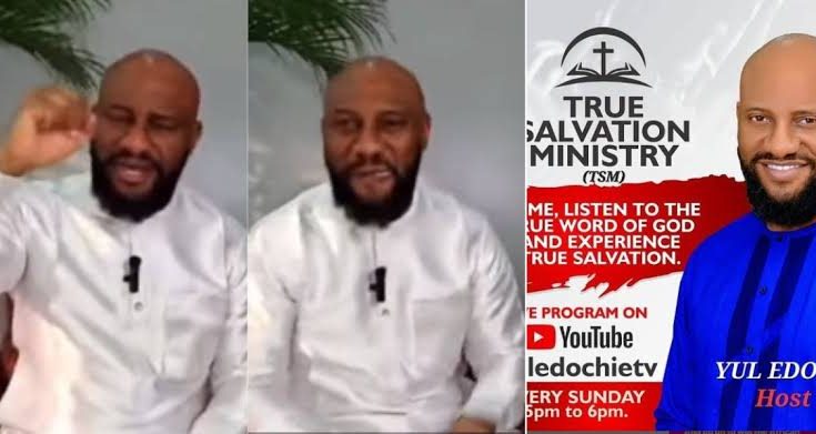 Reactions Trail Yul Edochie’s First Online Ministerial Service (Video)