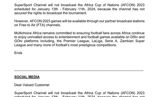 "SuperSport Won’t Broadcast AFCON 2023" – Multichoice Confirms