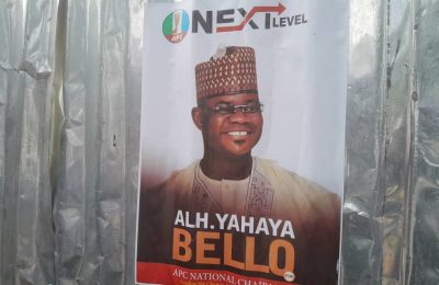 Yahaya Bello posters for APC National Chair flood party secretariat