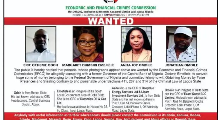 EFCC Declares Emefiele’s Wife, Margaret Wanted For Money Laundering