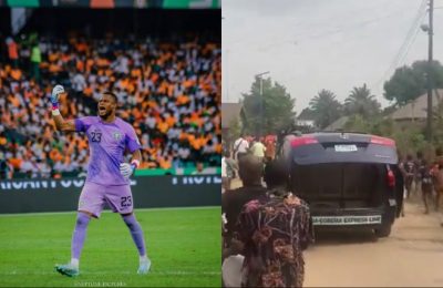 Residents Troop Out In Numbers As Goalkeeper, Nwabali Reportedly Storm His Village In Convoy Of Cars (VIDEO)