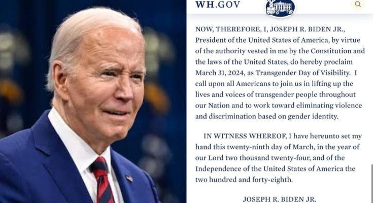 Biden declares March 30 as Transgender day of visibility