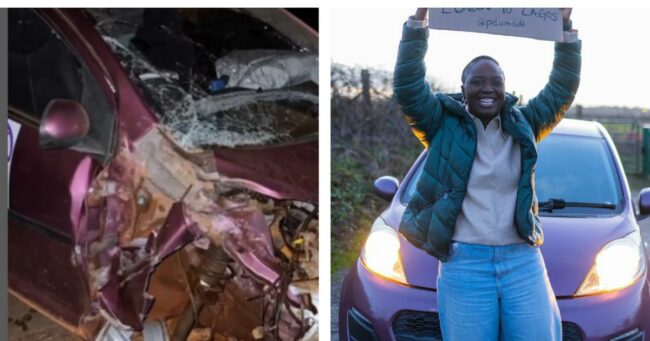 London to Lagos solo driver, Pelumi's car crashes