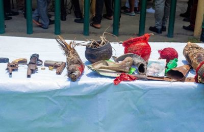 Police Storm Shrine, Parade Herbalist Allegedly Working For Car Snatchers In Rivers (Pictures)