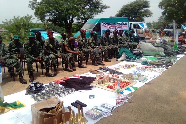 JUST IN: Police parade arrested Yoruba Nation agitators in Oyo