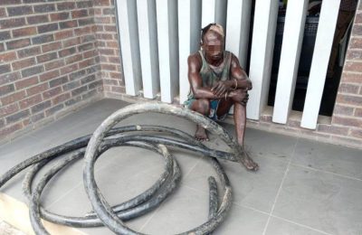 Lagos Police Nab Man While Allegedly Vandalising, Stealing Cables At Midnight