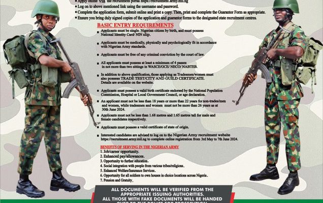 Nigerian Army announces recruitment into 87RRI