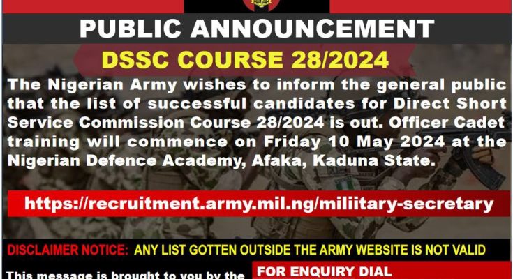 Nigerian Army releases list of successful candidates