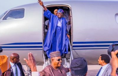 Tinubu departs Lagos for Ramaphosa’s inauguration