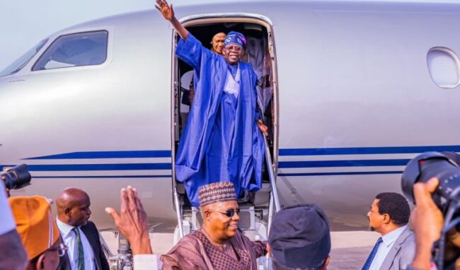 Tinubu departs Lagos for Ramaphosa’s inauguration