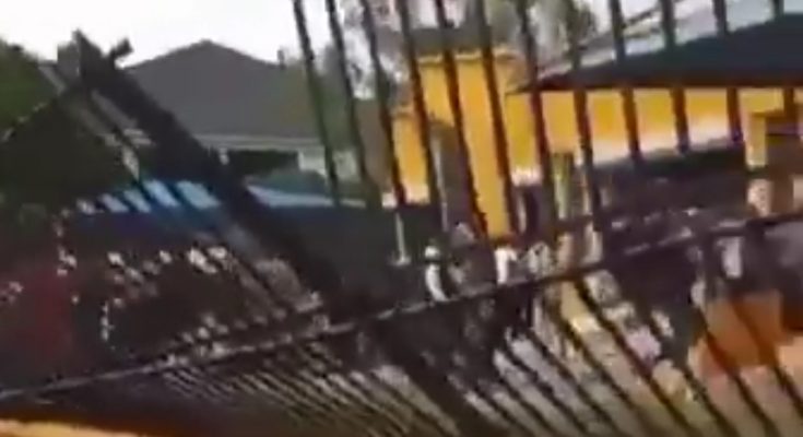 Angry Customers Pull Down Iron Fence Of MTN Office In Festac Over Blocking Of Their SIM Cards