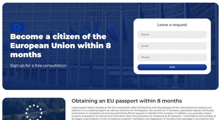 Overview of migration website Globalcitizenpass.com