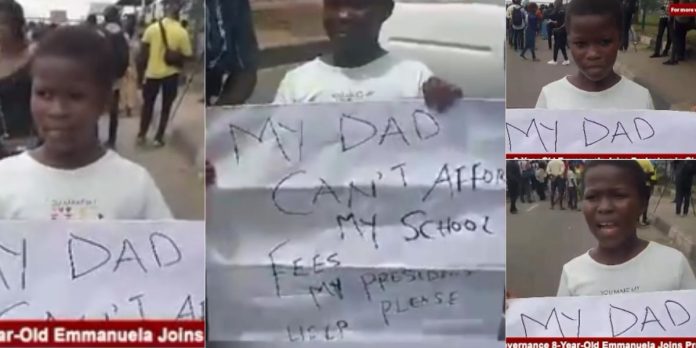 VIDEO: ‘My dad can’t afford my school fee,’ eight-year-old boy joins protest in Lagos