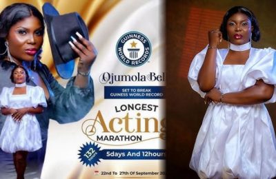 Actress Ojumola Bello Sets New Guinness World Record For Longest Acting Marathon