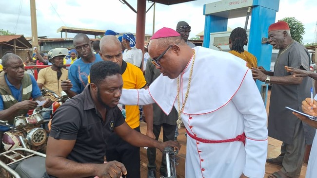 Enugu Bishop gives free fuel to Okada riders