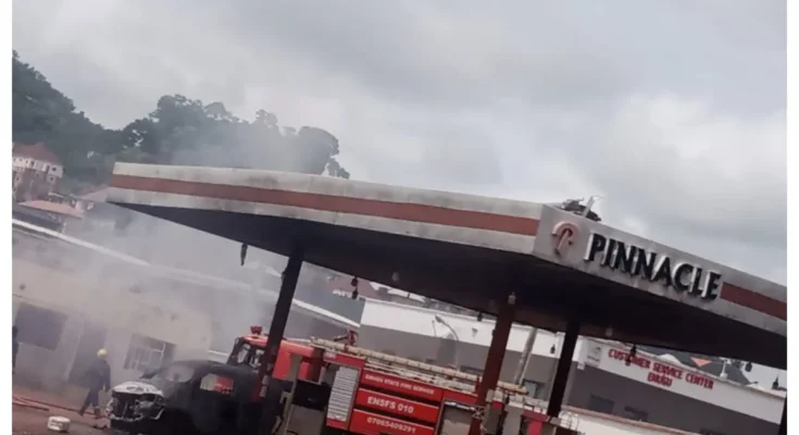 Four Vehicles Destroyed As Gov Mbah's Filling Station Reportedly Set Ablaze By Miscreants In Enugu