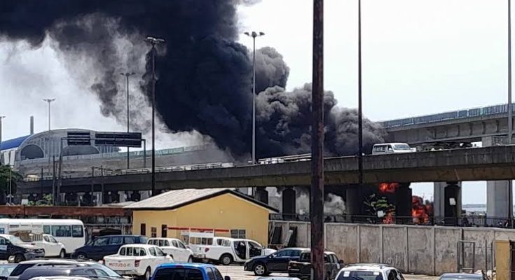 JUST IN: Fire guts Lagos Blue Line track