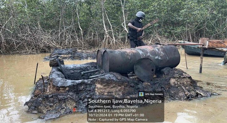 Nigerian Navy Uncovers Illegal Refining Site In Bayelsa