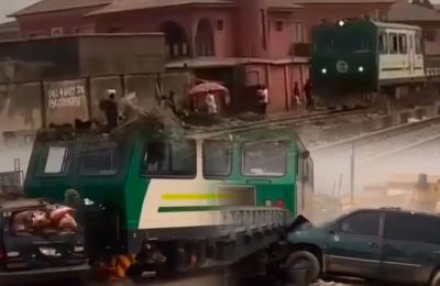 VIDEO: Moment train rammed into car in Lagos