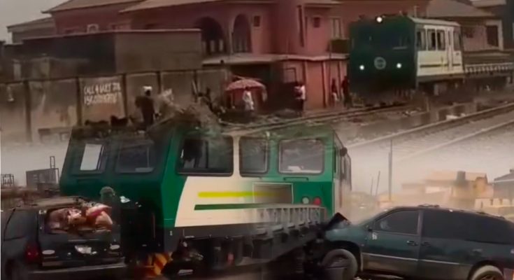 VIDEO: Moment train rammed into car in Lagos