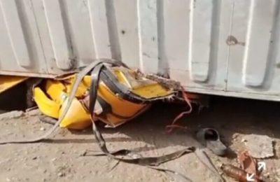 JUST IN: Three crushed to death as container falls on tricycle in Ogbomoso